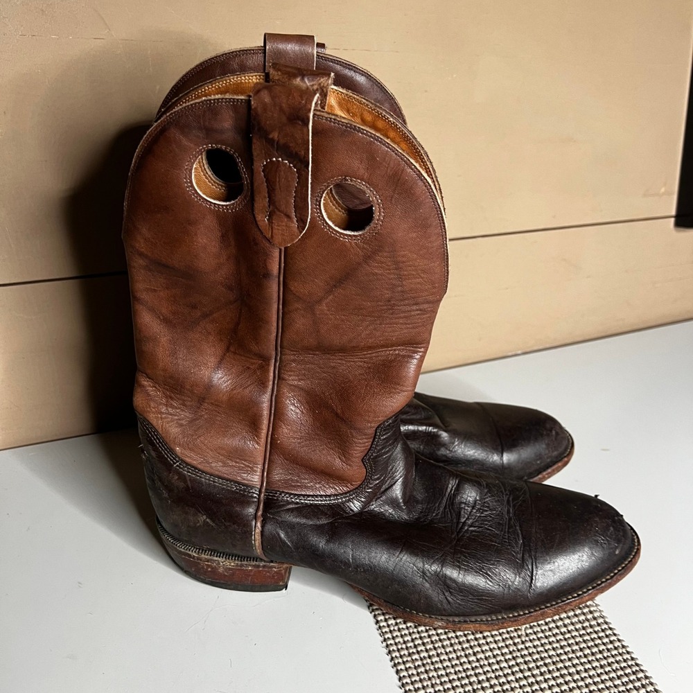 Alberta Boot Company Vintage Mens 11.5 Two Tone Leather Western Cowboy Boots